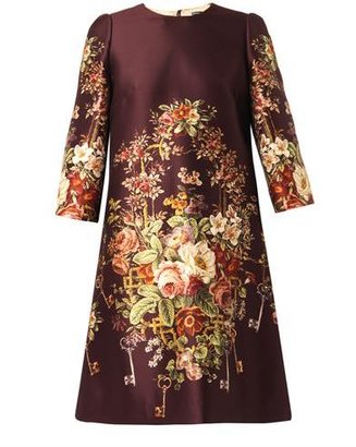 Dolce & Gabbana Floral and key-print duchess-satin dress