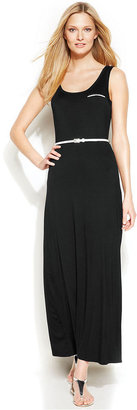Calvin Klein Contrast-Trim Belted Maxi Dress
