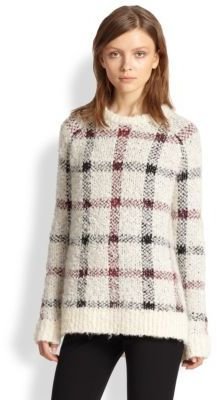 Theory Innis Plaid Textured Wool Sweater