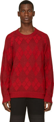 John Undercover Red Argyle Wool Mohair Knit Sweater