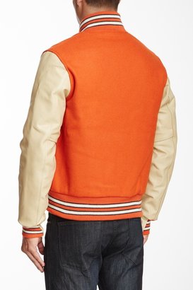 Slater & Sons Slater & Son Orange Wool Blend Leather Sleeve Varsity Jacket