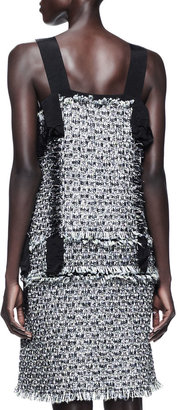 Lanvin Grosgrain-Trim Tweed Dress, Black/Gray