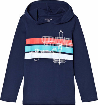 Lands' End Navy and Multi Stripe Plane Graphic Hoodie