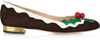 Charlotte Olympia Holly suede and patent-leather flats