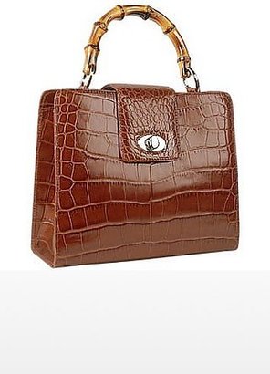 Buti Brown Croco-embossed Leather Compact Tote Bag
