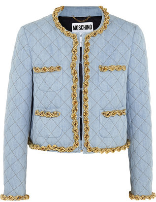 Moschino Chain-trimmed quilted denim jacket