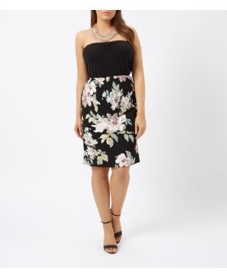 New Look Inspire Black Floral Print Pencil Skirt