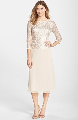 Alex Evenings Sequin Lace Bodice Chiffon Midi Dress (Regular & Petite)