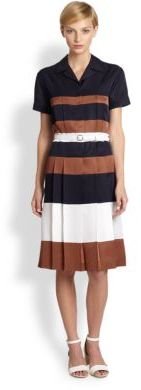 Rochas Collared Silk Stripe Dress