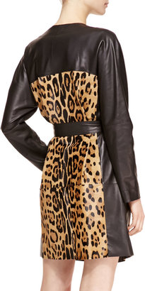 Escada Leather Leopard Trench Coat