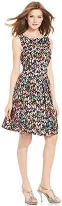 Tahari by ASL Abstract-Print Pleated Dress