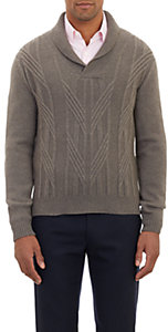 Barneys New York Men's Shawl-Collar Aran Sweater-CREAM