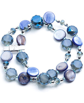 Jones New York Silver-Tone Blue Mixed Bead Two-Row Stretch Bracelet