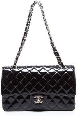Chanel Pre-owned: black patent leather medium flap bag
