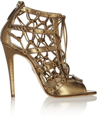 Brian Atwood Lyn metallic elaphe lace-up ankle boots