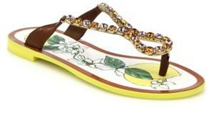 Dolce & Gabbana Bejeweled Flat Leather Thong Sandals