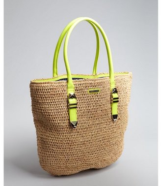 Rebecca Minkoff neon yellow patent leather handle straw 'Boyfriend' tote bag