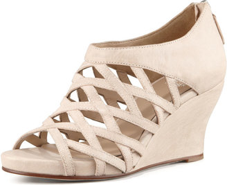 Eileen Fisher Cage Strappy Leather Wedge Sandal, Buff