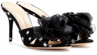 Charlotte Olympia Coquette Embellished Suede Mules