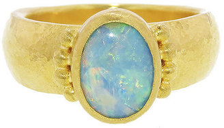 Gurhan Oval Opal Ring on Wide Band - 24 Karat Yellow Gold