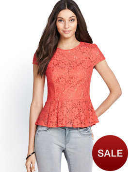 Lipsy Short Sleeved Peplum Lace Top