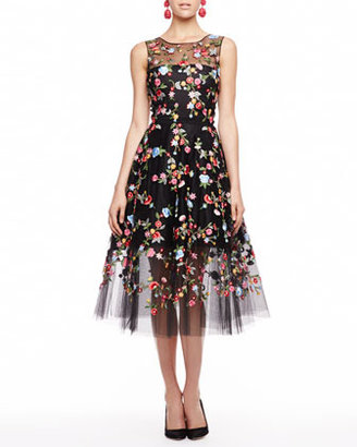 Oscar de la Renta Embroidered Floral Tulle Dress