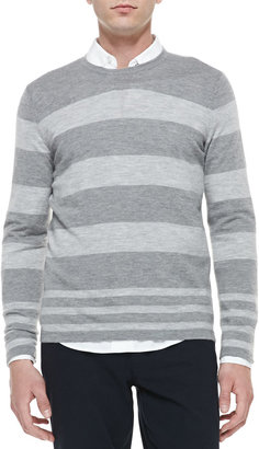 Vince Long-Sleeve Crewneck Striped Wool-Cashmere Sweater, Gray