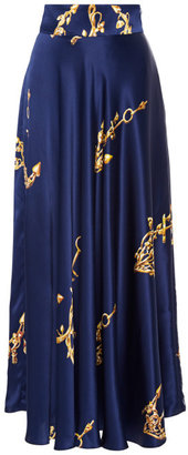Natasha Zinko Navy Blue Anchor Print Silk Skirt Navy Blue