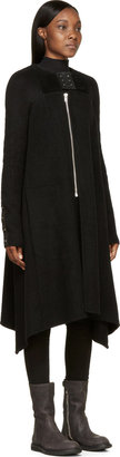 Rick Owens Black Cashmere Studded Leather Placket Eliel Coat