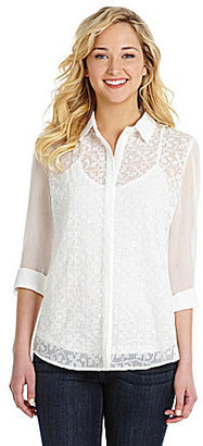 Fever Embroidered Button-Front Shirt