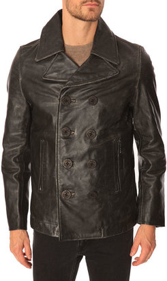 Schott NYC Black Leather Pea Coat