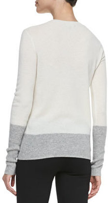 Vince Crewneck Colorblock Cashmere Sweater, White/Heather Steel