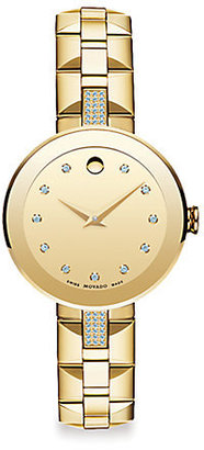 Movado Diamond & 18K Goldplated Stainless Steel Bracelet Watch