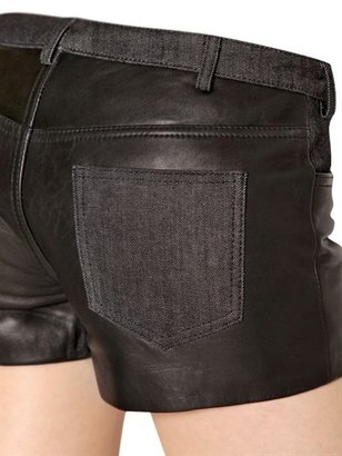 American Retro Denim Pockets Detailed Leather Shorts