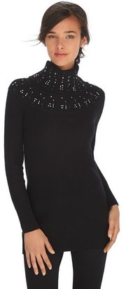 White House Black Market Embellished Collar Black Sweater