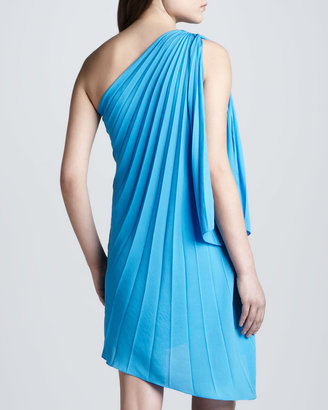 Halston One-Shoulder Pleated Dress