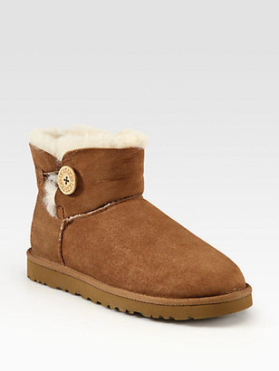 UGG Mini Bailey Button Suede Shearling-Lined Boots