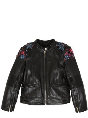 Roberto Cavalli Embellished Nappa Leather Moto Jacket