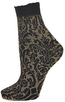 Topshop Womens Glitter Baroque Pop Socks - Black