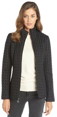 Anne Klein black nylon popcorn quilted zip front jacket