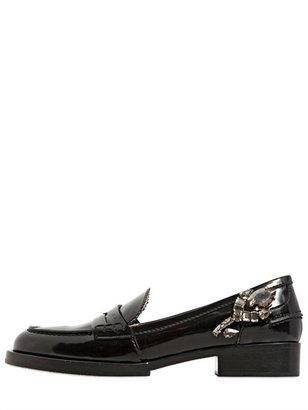 N°21 30mm Jeweled Brushed Leather Loafers