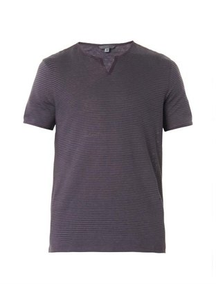 John Varvatos Striped linen and cotton-blend T-shirt