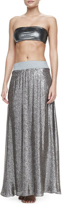 Marie France Van Damme Shimmery A-Line Maxi Coverup Skirt