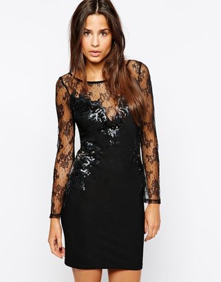 Lipsy Lace and Sequin Long Sleeve Dress