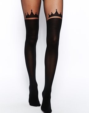 ASOS 40 Denier Tights With Crown Over The Knee Design - Black
