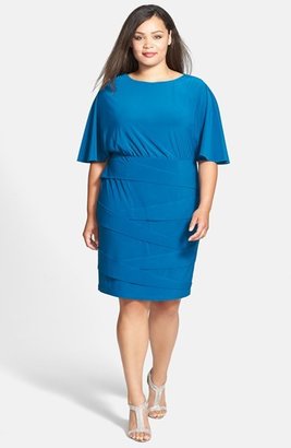Adrianna Papell Dolman Sleeve Asymmetric Pleat Sheath Dress (Plus Size)