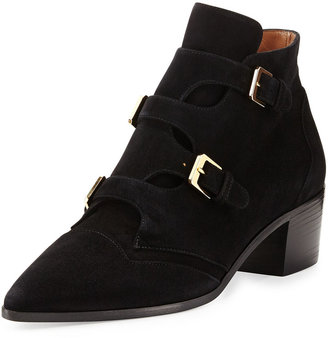 Laurence Dacade Buckled Suede Pointed-Toe Bootie