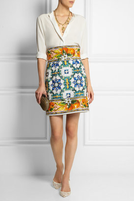 Dolce & Gabbana Embellished printed jacquard mini skirt