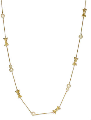 Kate Spade Gold-Tone Bow and Imitation Pearl Long Station Necklace