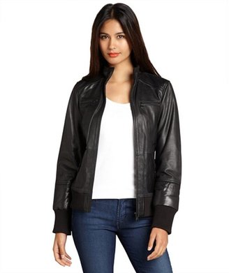 Marc New York 1609 Marc New York black leather and quilted detail 'Nicki' bomber jacket